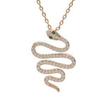 Collier en plaqu� or cha�ne avec pendenti serpent pav� d'oxydes blancs et yeux verts 40 + 5cm