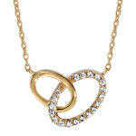 Collier en plaqu or chane avec pendentif 2 anneaux ovales de taille diffrente emmaills, 1 petit lisse ...