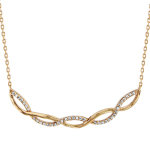 Collier en plaqu or chane avec pendentif 2 brins torsads, 1 lisse et l'autre orn d'oxydes blancs ...