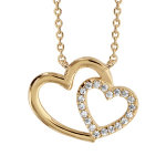 Collier en plaqu or chane avec pendentif 2 coeurs croiss, 1 lisse et l'autre orn d'oxydes blancs ...