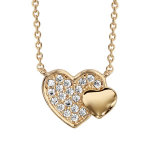 Collier en plaqu or chane avec pendentif 2 coeurs superposs, 1 petit lisse et l'autre pav d'oxydes ...