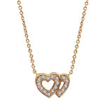 Collier en plaqu or chane avec pendentif 2 coeurs superposs vids et orns d'oxydes blancs sertis ...