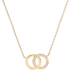 Collier en plaqu or chane avec pendentif anneaux entrelacs lisse et oxydes blancs sertis 40 + 5cm