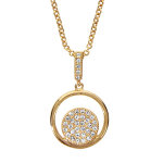 Collier en plaqu or chane avec pendentif anneau avec rond pav d'oxydes blancs sertis  l'intrieur ...