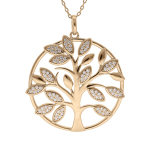 Collier en plaqu or chane avec pendentif arbre de vie 30mm en relief et contour oxydes blancs sertis ...