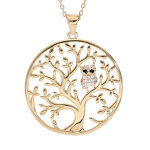 Collier en plaqu or chane avec pendentif arbre de vie et chouette empierre 40 + 5cm