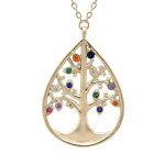 Collier en plaqu or chane avec pendentif arbre de vie dans goutte et oxydes multi couleurs sertis 40 ...