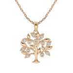 Collier en plaqu or chane avec pendentif arbre de vie et oxydes blancs sertis 42 + 3cm