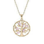 Collier en plaqu or chane avec pendentif arbre de vie et oxydes roses 40 + 4cm