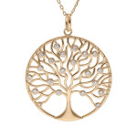 Collier en plaqu or chane avec pendentif arbre de vie sinueux 30mm et oxydes blancs sertis 42 + 3cm ...