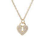 Collier en plaqu or chane avec pendentif cadenas coeur pav oxydes blancs 42 + 3cm