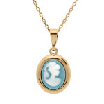 Collier en plaqué or chaîne avec pendentif camée bleu 40 + 5cm Collier en plaqué or chaîne avec pendentif camée bleu 40 + 5cm