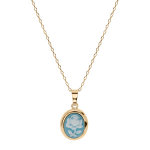 Collier en plaqué or chaîne avec pendentif camée motif fleur sur fond bleu 40 + 5cm Collier en plaqué or chaîne avec pendentif camée motif fleur sur fond bleu 40 + 5cm