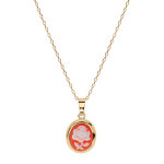Collier en plaqué or chaîne avec pendentif camée motif fleur sur fond rose 40 + 5cm Collier en plaqué or chaîne avec pendentif camée motif fleur sur fond rose 40 + 5cm