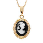 Collier en plaqué or chaîne avec pendentif camée sur fond noir 40 + 5cm Collier en plaqué or chaîne avec pendentif camée sur fond noir 40 + 5cm