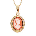 Collier en plaqué or chaîne avec pendentif camée rose contour médaillon ouvragé 40 + 5cm Collier en plaqué or chaîne avec pendentif camée rose contour médaillon ouvragé 40 + 5cm