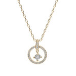 Collier en plaqu� or cha�ne avec pendentif cercle oxydes blancs sertis 40 + 4, 5cm