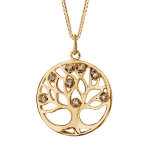 Collier en plaqu or chane avec pendentif cercle suspendu avec arbre de vie dcoup et orn d'oxydes ...