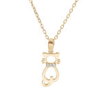 Collier en plaqu or chane avec pendentif chat ajour 40 + 5cm