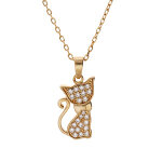 Collier en plaqu or chane avec pendentif chat oxydes blancs sertis 43cm rglable 41 et 39cm