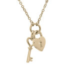 Collier en plaqu or chane avec pendentif clef et cadenas lisse 40 + 4cm