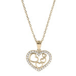 Collier en plaqu� or cha�ne avec pendentif coeur contour oxydes blancs sertis 40 + 5cm