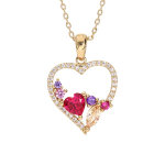Collier en plaqu� or cha�ne avec pendentif coeur empierr� multi couleur 40 + 5cm