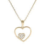 Collier en plaqu� or cha�ne avec pendentif coeur �vid� petit coeur oxydes blancs sertis 40 + 5cm