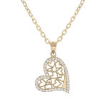 Collier en plaqu� or cha�ne avec pendentif coeur filigrane contour oxydes blancs sertis 40 + 5cm