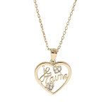 Collier en plaqu� or cha�ne avec pendentif coeur  je t'aime  oxydes blancs sertis 40 + 5cm