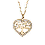 Collier en plaqu or chane avec pendentif coeur motif arbre de vie contour oxydes blancs sertis 42 + ...