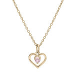 Collier en plaqu or chane avec pendentif coeur et oxyde rose 35 + 5cm