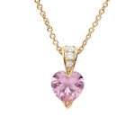 Collier en plaqu or chane avec pendentif coeur oxyde roses et blancs 42 + 3cm