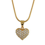 Collier en plaqu or chane avec pendentif coeur avec recto pav d'oxydes blancs et verso en arabesques ...