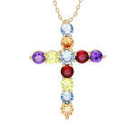 Collier en plaqué or chaîne avec pendentif croix empierré rond multicolore 40 + 5cm Collier en plaqué or chaîne avec pendentif croix empierré rond multicolore 40 + 5cm