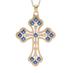Collier en plaqu or chane avec pendentif croix empierre avec oxydes bleu fonc 40 + 5cm