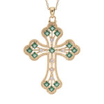 Collier en plaqu or chane avec pendentif croix empierre d'oxydes verts foncs 40 + 5cm