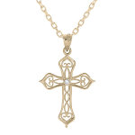 Collier en plaqu or chane avec pendentif croix filigrane oxyde blanc 40 + 5cm