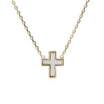 Collier en plaqu or chane avec pendentif croix nacre blanche 38 + 4cm