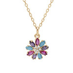 Collier en plaqué or chaîne avec pendentif fleur oxydes multi couleurs 42 + 3cm Collier en plaqué or chaîne avec pendentif fleur oxydes multi couleurs 42 + 3cm
