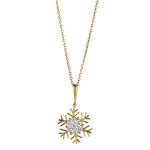 Collier en plaqu or chane avec pendentif flocon de neige avec coeur orn d'oxydes blancs sertis - longueur ...