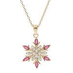 Collier en plaqu or chane avec pendentif flocon de neige oxydes blancs et roses 42 + 3cm