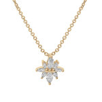 Collier en plaqu or chane avec pendentif forme fleur oxydes blancs 42 + 3cm