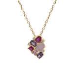 Collier en plaqu or chane avec pendentif gomtrie oxydes roses et violets 42 + 3cm