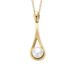 Collier en plaqu� or cha�ne avec pendentif goutte avec perle blanche d'eau douce - longueur 40 + 4cm
