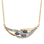 Collier en plaqu� or cha�ne avec pendentif grappe avec 3 navettes en oxydes bleus et rails d'oxydes blancs ...