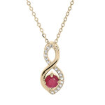 Collier en plaqu or chane avec pendentif infini oxydes rose et blancs sertis 40 + 5cm