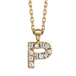 Collier en plaqu� or cha�ne avec pendentif initiale p orn�e d'oxydes blancs - longueur 45cm