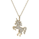 Collier en plaqu� or cha�ne avec pendentif licorne oxydes blancs sertis 42cm regl 40 et 38cm