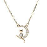 Collier en plaqu or chane avec pendentif lune 10mm avec chat oxydes blancs sertis 40 + 4, 5cm